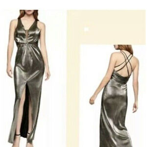 BCBG max dress maxi size 8 women v-neck gold prom wedding A000283